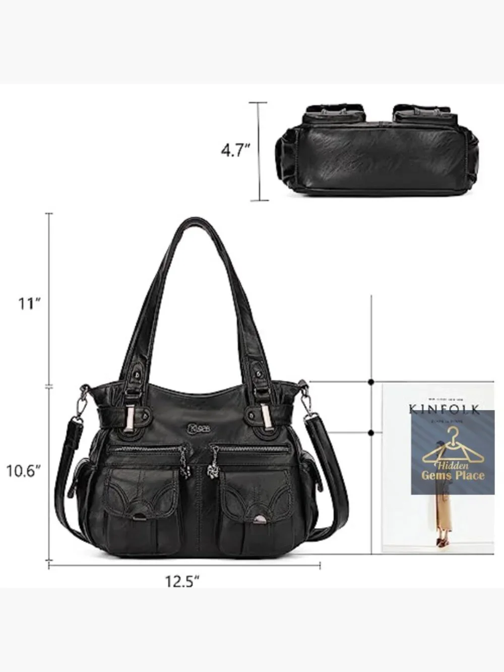 Large PU Leather Multi-Pocket Shoulder Bag, Hobo Handbag